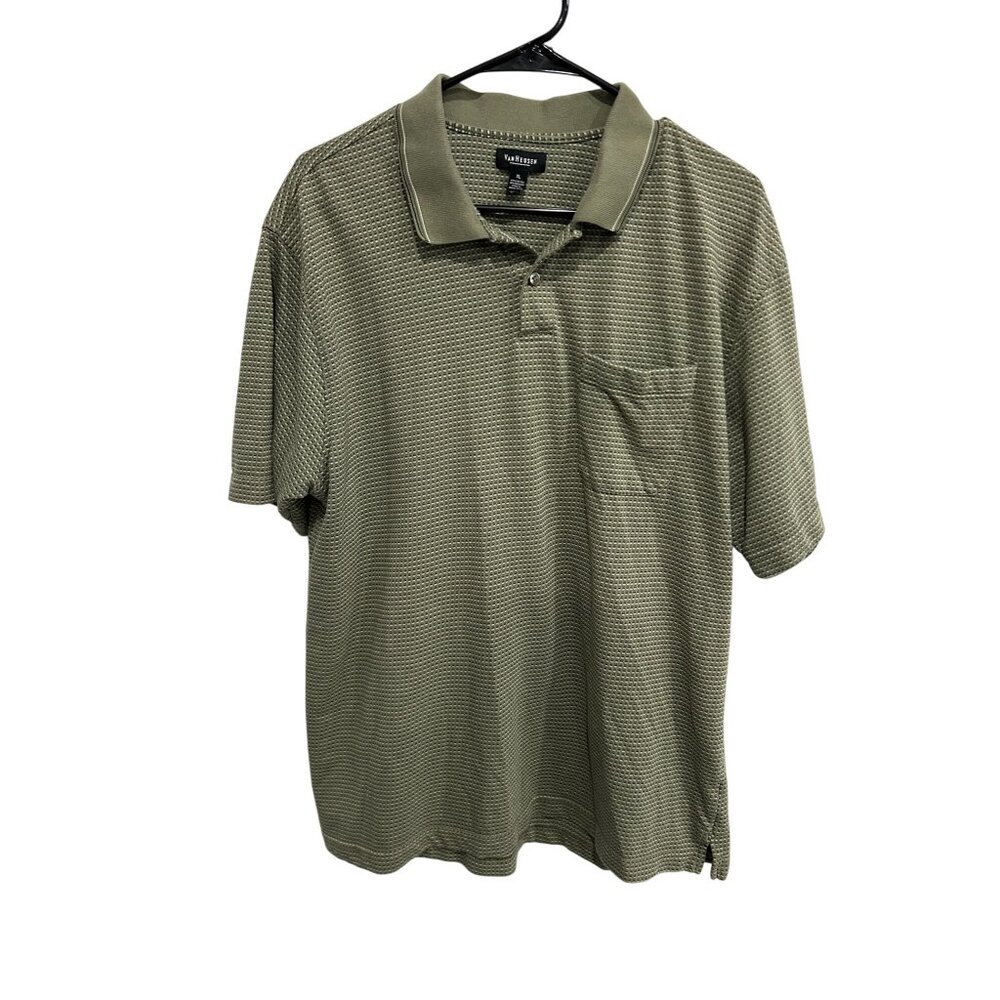 Van Heusen Olive Green Textured Polo Shirt Short Sleeve Classic Fit Sz XL